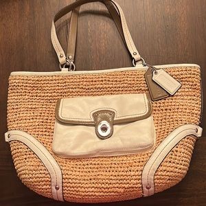 Coach Natural Straw Shopper Tote Bag